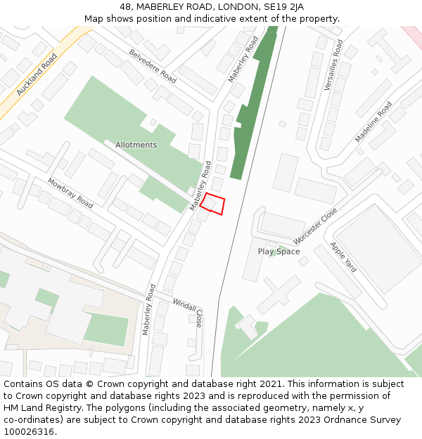 48, MABERLEY ROAD, LONDON, SE19 2JA: Location map and indicative extent of plot