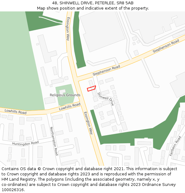 48, SHINWELL DRIVE, PETERLEE, SR8 5AB: Location map and indicative extent of plot