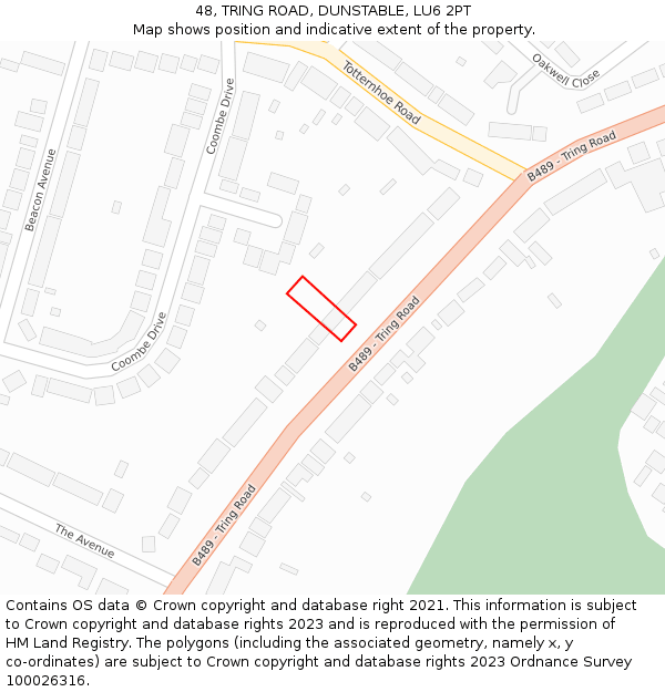 48, TRING ROAD, DUNSTABLE, LU6 2PT: Location map and indicative extent of plot