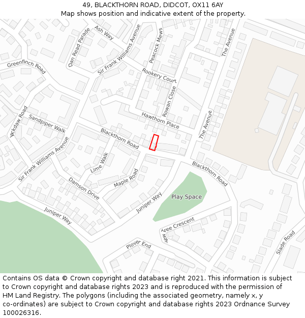 49, BLACKTHORN ROAD, DIDCOT, OX11 6AY: Location map and indicative extent of plot