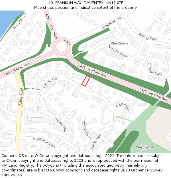 49, FRANKLIN WAY, DAVENTRY, NN11 0TF: Location map and indicative extent of plot