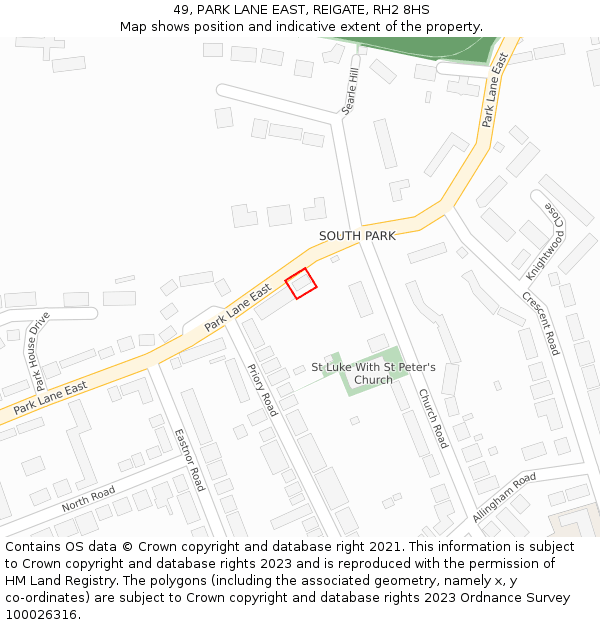 49, PARK LANE EAST, REIGATE, RH2 8HS: Location map and indicative extent of plot