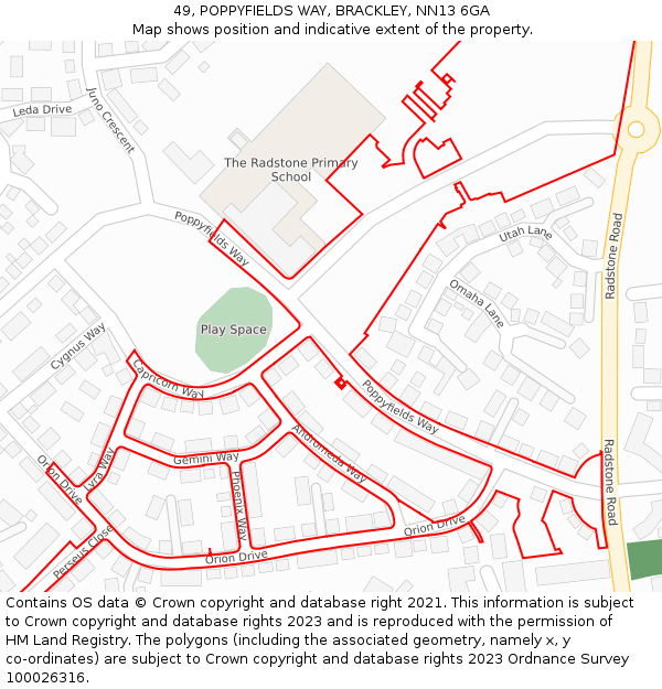 49, POPPYFIELDS WAY, BRACKLEY, NN13 6GA: Location map and indicative extent of plot