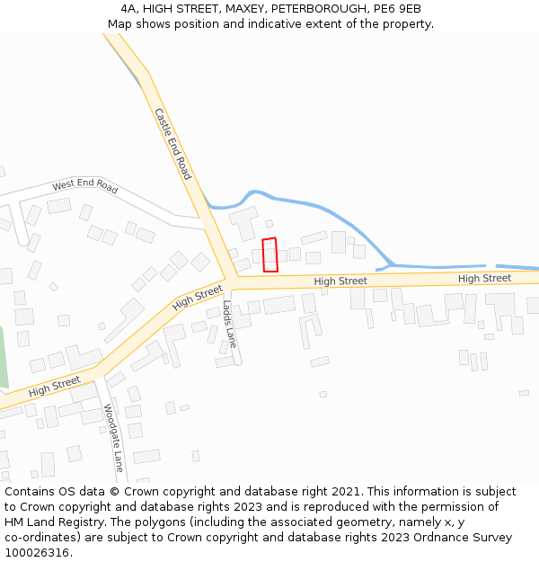 4A, HIGH STREET, MAXEY, PETERBOROUGH, PE6 9EB: Location map and indicative extent of plot