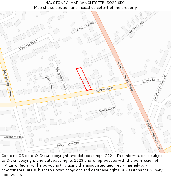 4A, STONEY LANE, WINCHESTER, SO22 6DN: Location map and indicative extent of plot