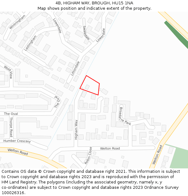 4B, HIGHAM WAY, BROUGH, HU15 1NA: Location map and indicative extent of plot