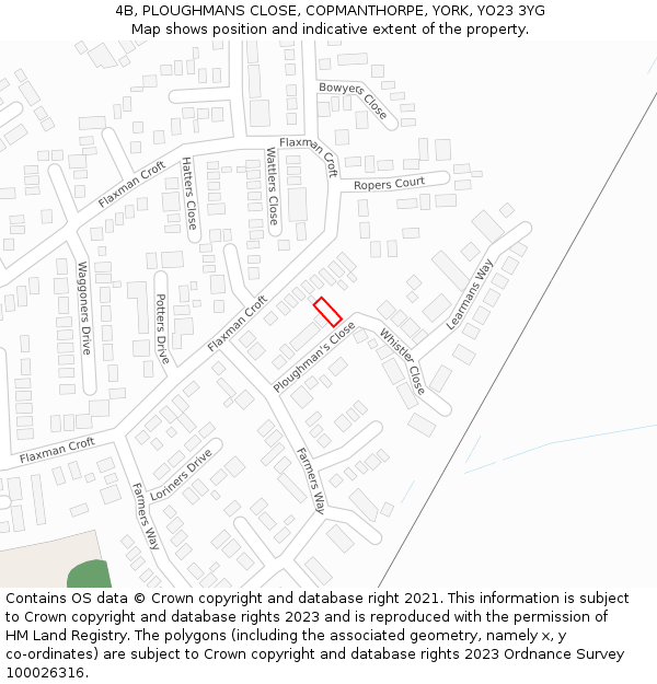 4B, PLOUGHMANS CLOSE, COPMANTHORPE, YORK, YO23 3YG: Location map and indicative extent of plot