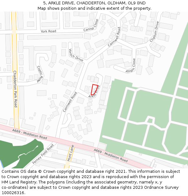 5, ARKLE DRIVE, CHADDERTON, OLDHAM, OL9 0ND: Location map and indicative extent of plot