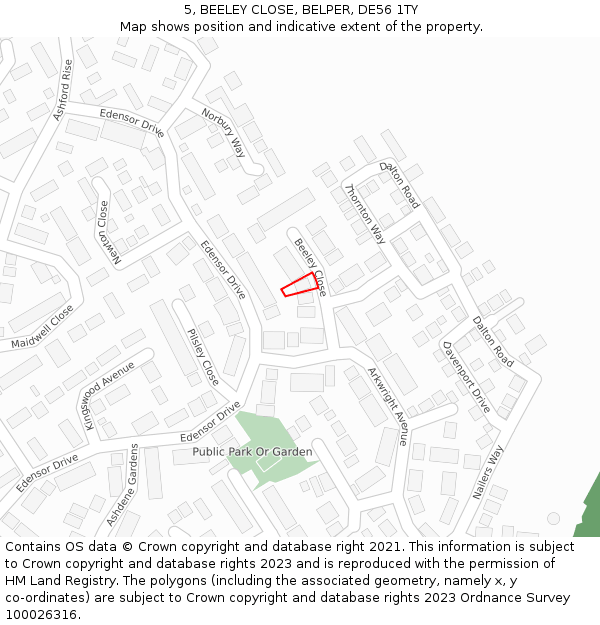 5, BEELEY CLOSE, BELPER, DE56 1TY: Location map and indicative extent of plot