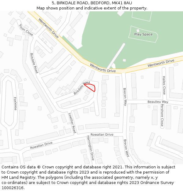 5, BIRKDALE ROAD, BEDFORD, MK41 8AU: Location map and indicative extent of plot