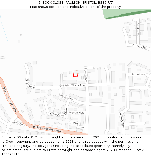 5, BOOK CLOSE, PAULTON, BRISTOL, BS39 7AT: Location map and indicative extent of plot