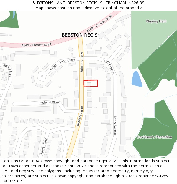 5, BRITONS LANE, BEESTON REGIS, SHERINGHAM, NR26 8SJ: Location map and indicative extent of plot