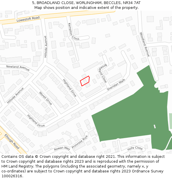 5, BROADLAND CLOSE, WORLINGHAM, BECCLES, NR34 7AT: Location map and indicative extent of plot