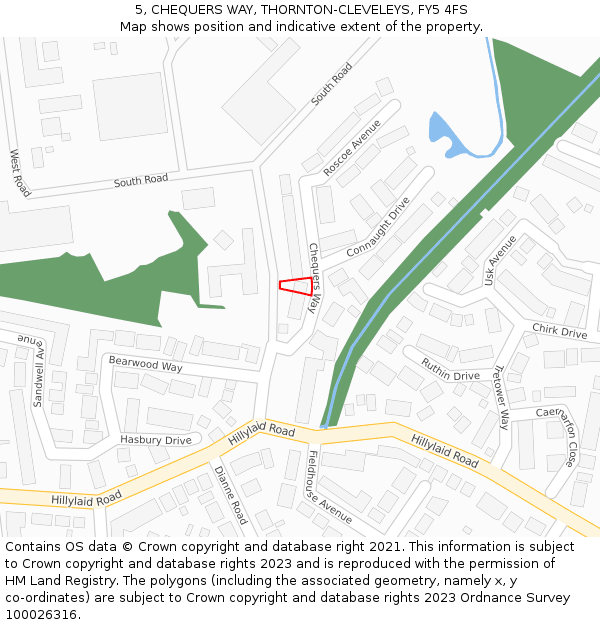 5, CHEQUERS WAY, THORNTON-CLEVELEYS, FY5 4FS: Location map and indicative extent of plot