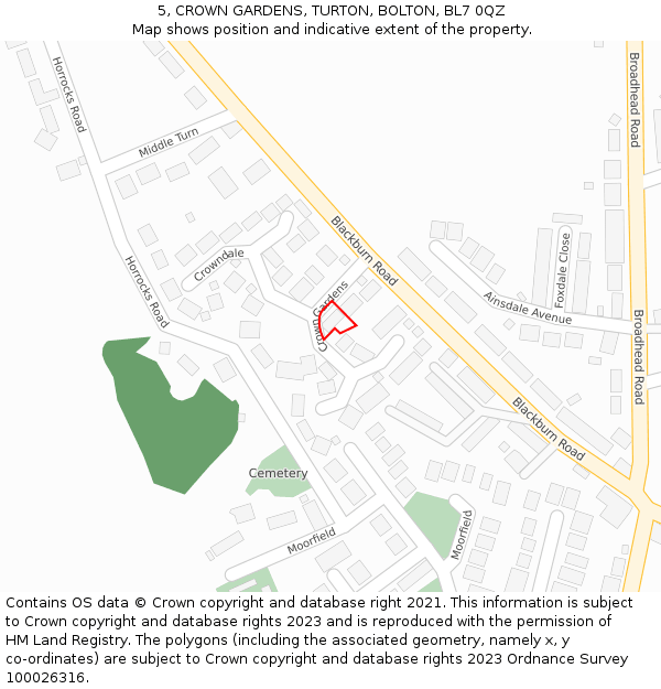 5, CROWN GARDENS, TURTON, BOLTON, BL7 0QZ: Location map and indicative extent of plot