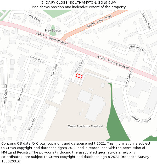 5, DAIRY CLOSE, SOUTHAMPTON, SO19 9UW: Location map and indicative extent of plot