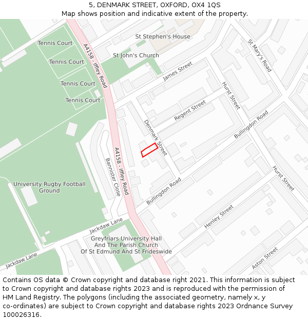 5, DENMARK STREET, OXFORD, OX4 1QS: Location map and indicative extent of plot