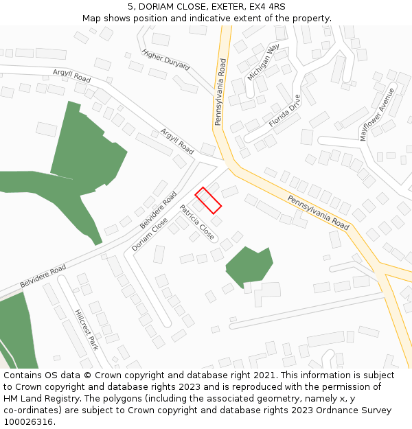 5, DORIAM CLOSE, EXETER, EX4 4RS: Location map and indicative extent of plot