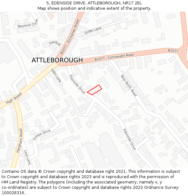 5, EDENSIDE DRIVE, ATTLEBOROUGH, NR17 2EL: Location map and indicative extent of plot