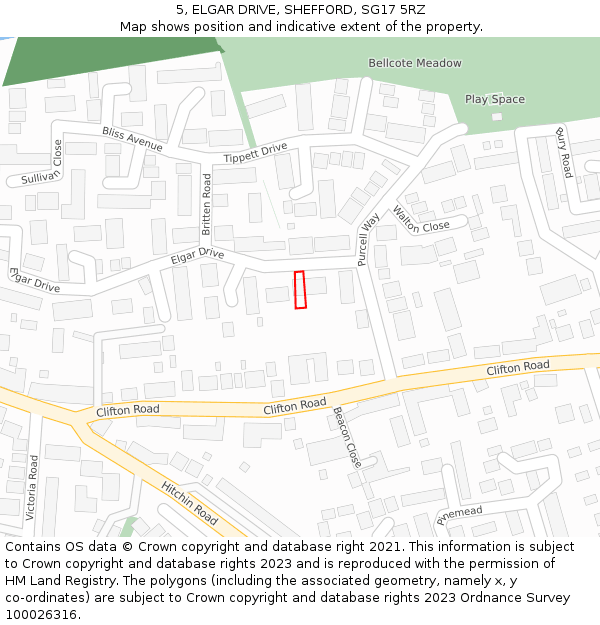 5, ELGAR DRIVE, SHEFFORD, SG17 5RZ: Location map and indicative extent of plot