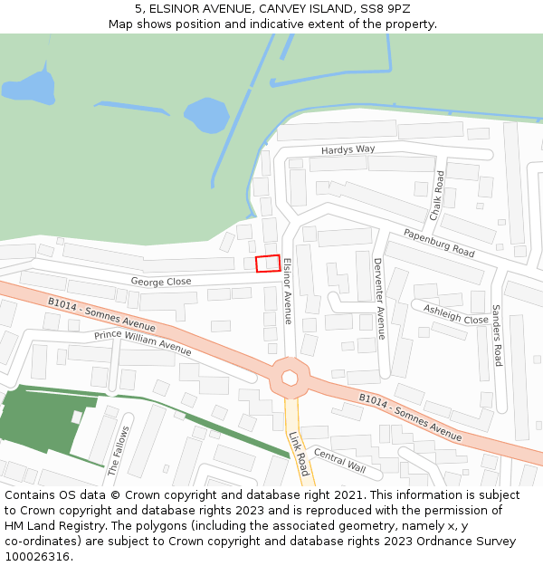 5, ELSINOR AVENUE, CANVEY ISLAND, SS8 9PZ: Location map and indicative extent of plot