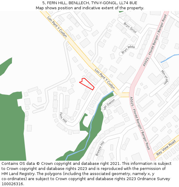 5, FERN HILL, BENLLECH, TYN-Y-GONGL, LL74 8UE: Location map and indicative extent of plot