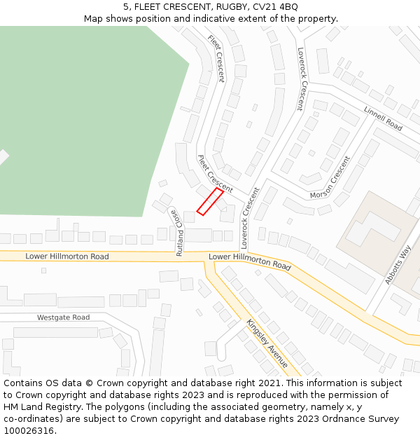 5, FLEET CRESCENT, RUGBY, CV21 4BQ: Location map and indicative extent of plot