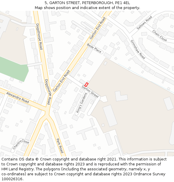 5, GARTON STREET, PETERBOROUGH, PE1 4EL: Location map and indicative extent of plot