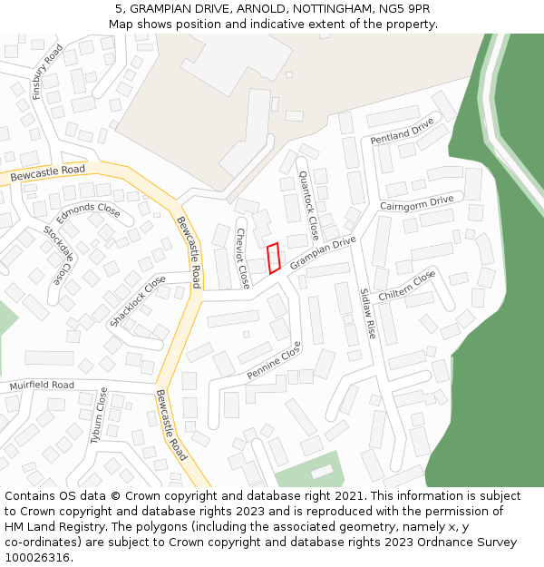 5, GRAMPIAN DRIVE, ARNOLD, NOTTINGHAM, NG5 9PR: Location map and indicative extent of plot