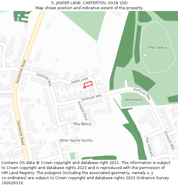 5, JASPER LANE, CARTERTON, OX18 1DD: Location map and indicative extent of plot