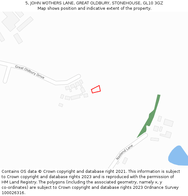 5, JOHN WOTHERS LANE, GREAT OLDBURY, STONEHOUSE, GL10 3GZ: Location map and indicative extent of plot