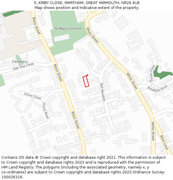 5, KIRBY CLOSE, MARTHAM, GREAT YARMOUTH, NR29 4UE: Location map and indicative extent of plot