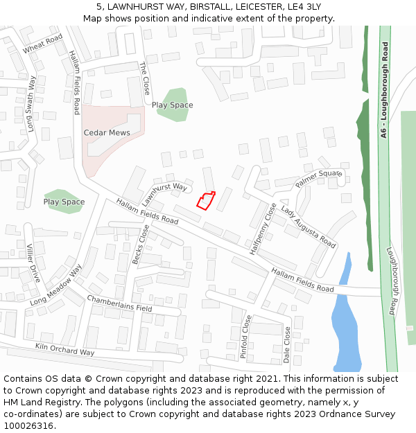 5, LAWNHURST WAY, BIRSTALL, LEICESTER, LE4 3LY: Location map and indicative extent of plot