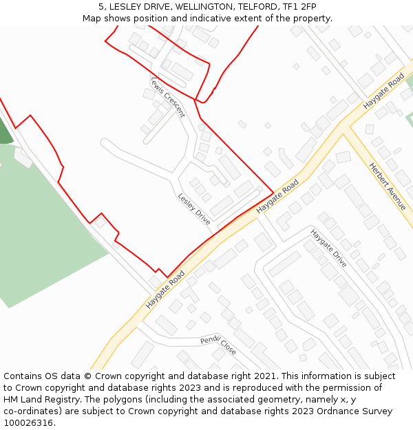 5, LESLEY DRIVE, WELLINGTON, TELFORD, TF1 2FP: Location map and indicative extent of plot