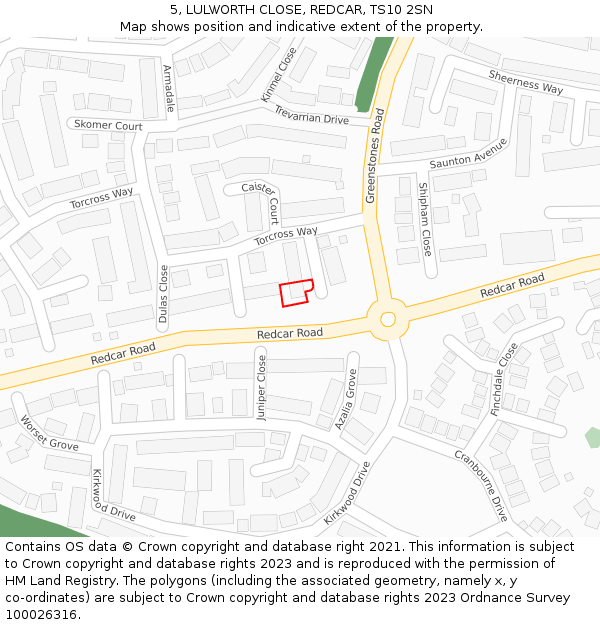 5, LULWORTH CLOSE, REDCAR, TS10 2SN: Location map and indicative extent of plot