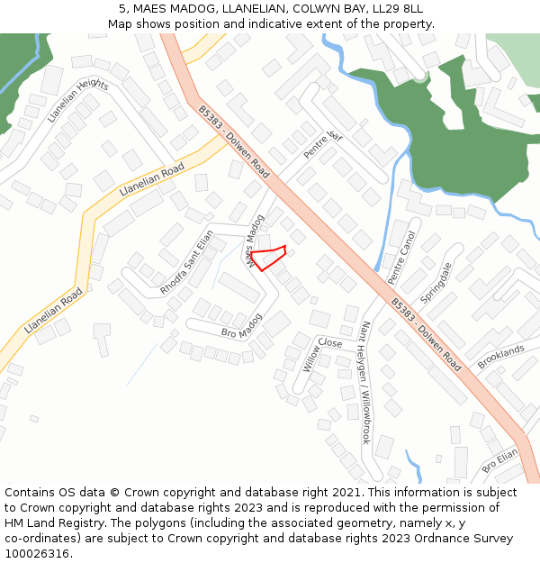 5, MAES MADOG, LLANELIAN, COLWYN BAY, LL29 8LL: Location map and indicative extent of plot