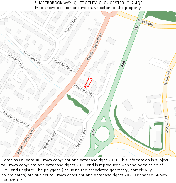 5, MEERBROOK WAY, QUEDGELEY, GLOUCESTER, GL2 4QE: Location map and indicative extent of plot