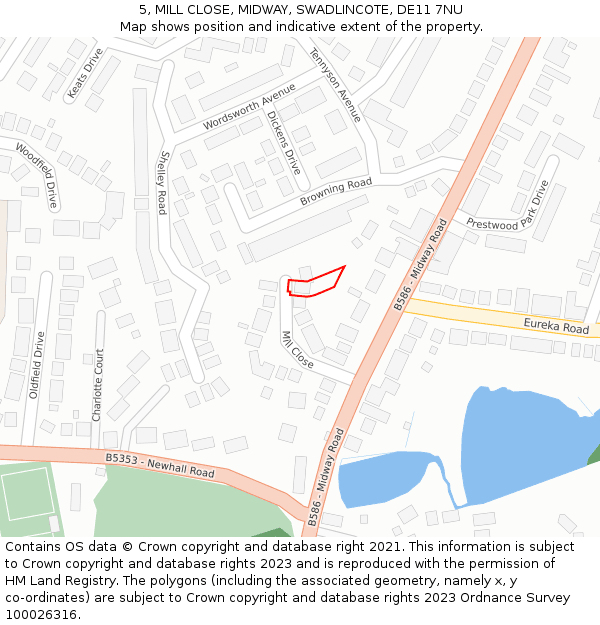 5, MILL CLOSE, MIDWAY, SWADLINCOTE, DE11 7NU: Location map and indicative extent of plot