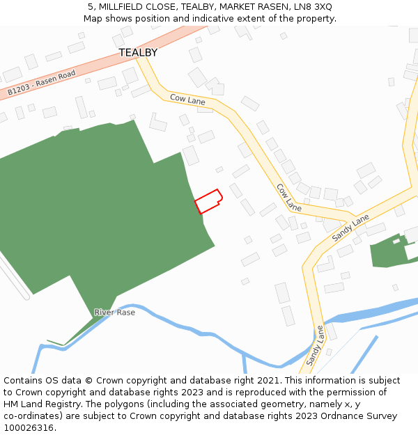 5, MILLFIELD CLOSE, TEALBY, MARKET RASEN, LN8 3XQ: Location map and indicative extent of plot