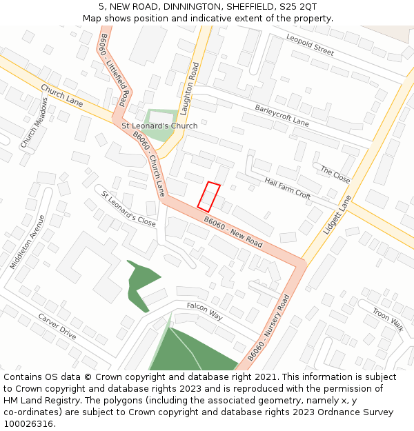 5, NEW ROAD, DINNINGTON, SHEFFIELD, S25 2QT: Location map and indicative extent of plot