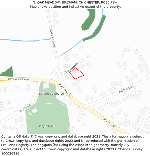 5, OAK MEADOW, BIRDHAM, CHICHESTER, PO20 7BH: Location map and indicative extent of plot