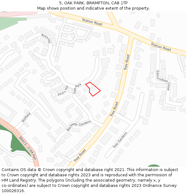 5, OAK PARK, BRAMPTON, CA8 1TP: Location map and indicative extent of plot