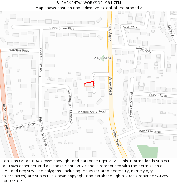 5, PARK VIEW, WORKSOP, S81 7FN: Location map and indicative extent of plot