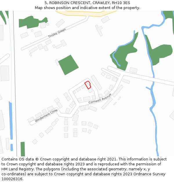 5, ROBINSON CRESCENT, CRAWLEY, RH10 3ES: Location map and indicative extent of plot