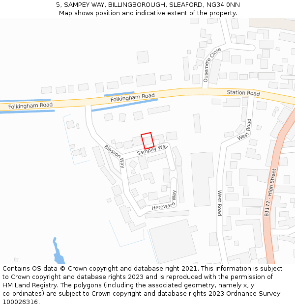 5, SAMPEY WAY, BILLINGBOROUGH, SLEAFORD, NG34 0NN: Location map and indicative extent of plot