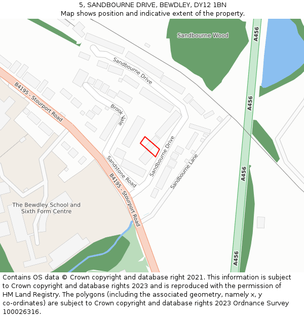 5, SANDBOURNE DRIVE, BEWDLEY, DY12 1BN: Location map and indicative extent of plot