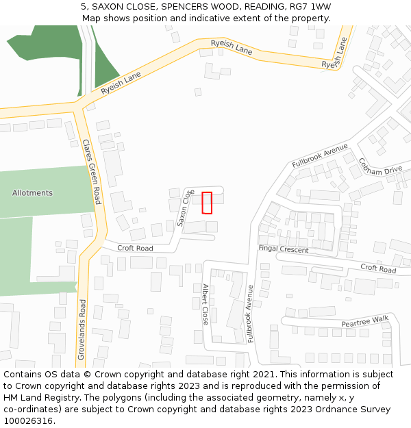 5, SAXON CLOSE, SPENCERS WOOD, READING, RG7 1WW: Location map and indicative extent of plot