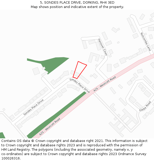 5, SONDES PLACE DRIVE, DORKING, RH4 3ED: Location map and indicative extent of plot