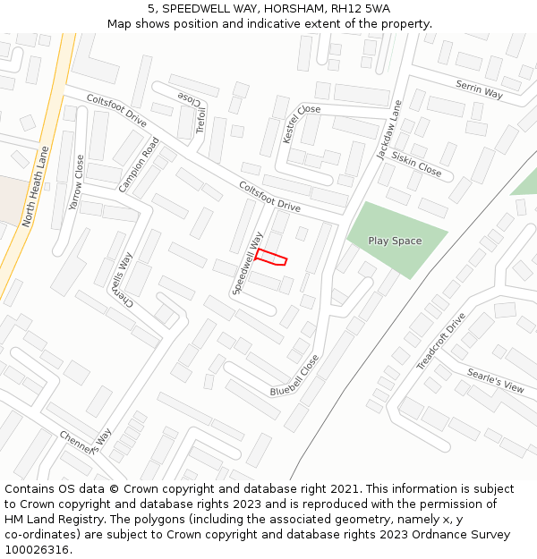 5, SPEEDWELL WAY, HORSHAM, RH12 5WA: Location map and indicative extent of plot