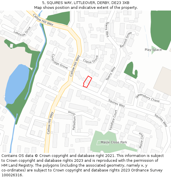 5, SQUIRES WAY, LITTLEOVER, DERBY, DE23 3XB: Location map and indicative extent of plot